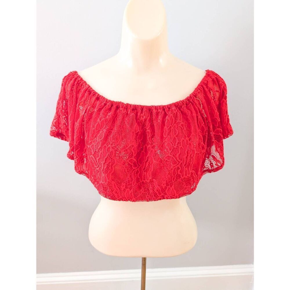 Forever 21 Red Lace Off Shoulder Crop Top